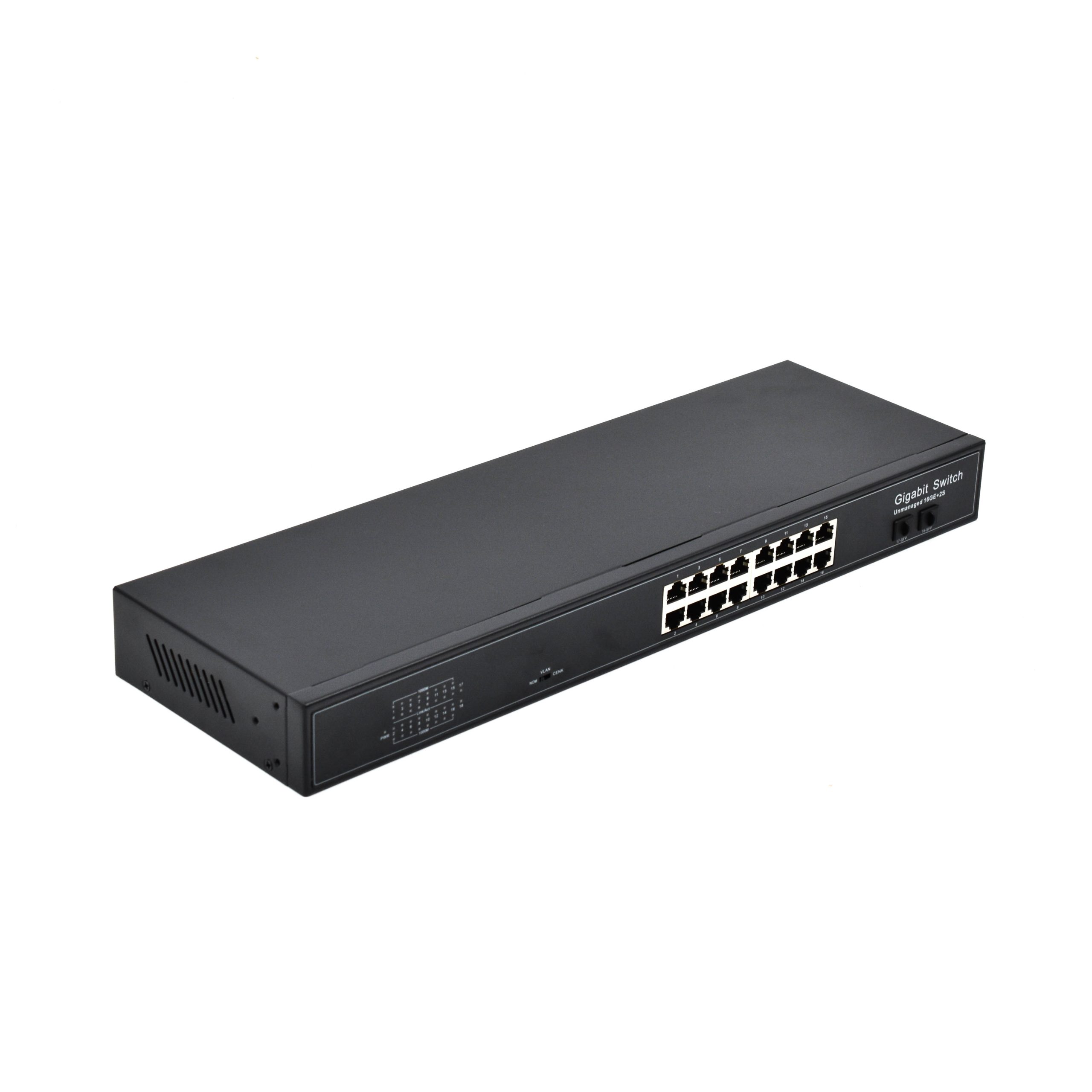 Product Gallery: 2 SFP Gigabit 16-Port Unmanaged Rack Mount Switch | 10/100/1000Mbps | Fanless Metal Housing | VLAN & Flow Control Modes 2