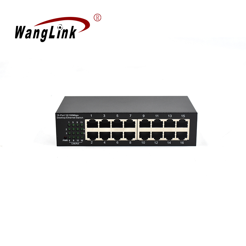 Unmanaged 16 Port 10 100Mbps Ethernet Mini Switch, Metal Case, Desktop & Wall Mount Fast Network Hub for SMB Office and IP Surveillance