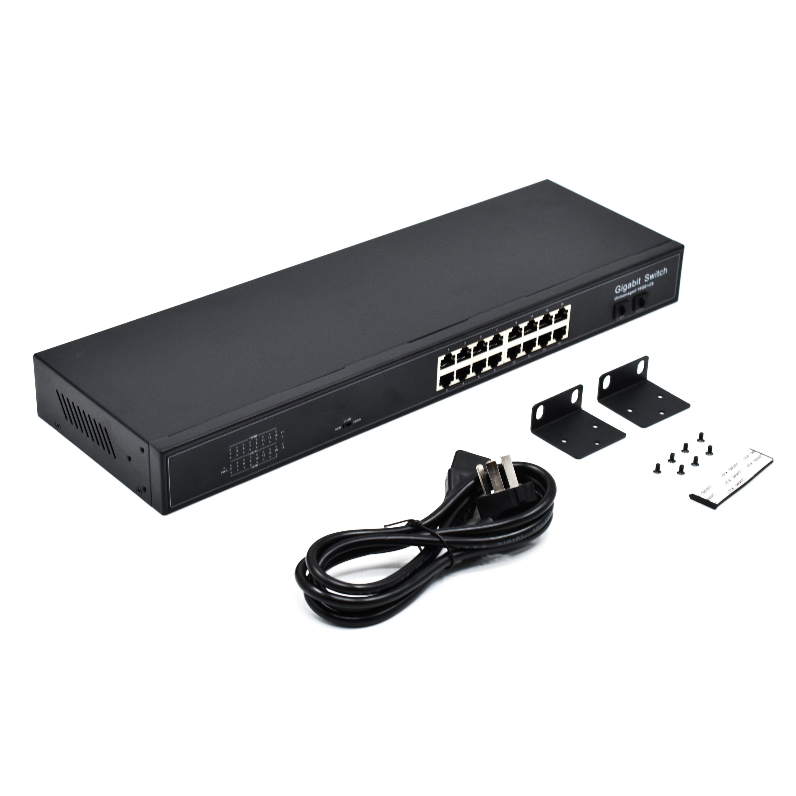 Product Gallery: 2 SFP Gigabit 16-Port Unmanaged Rack Mount Switch | 10/100/1000Mbps | Fanless Metal Housing | VLAN & Flow Control Modes 4