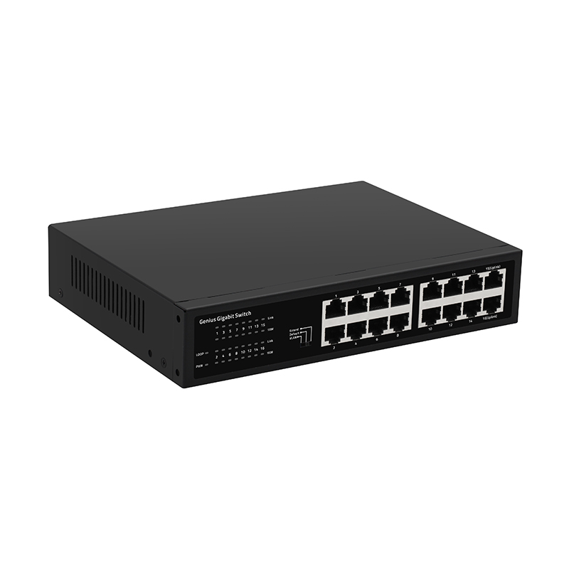 Product gallery: Unmanaged 16-Port Mini Gigabit Switch, 10/100/1000Mbps, Metal Housing, Desktop/Rack-Mount, VLAN/Extend/Default Modes, Fanless, for Small Business & IP Surveillance