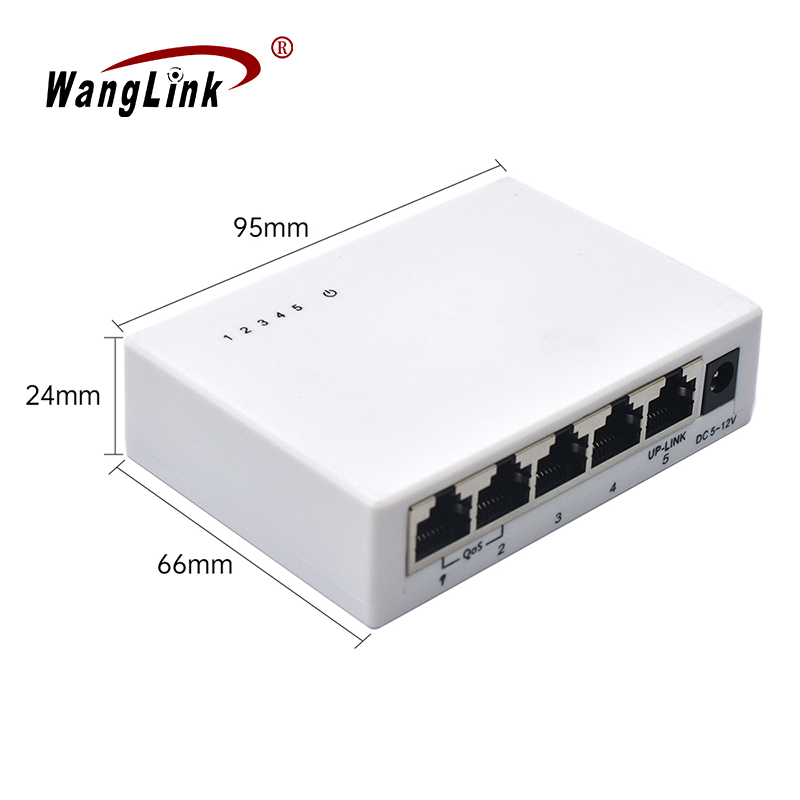 Product size: 5-Port 10/100Mbps Unmanaged Plastic Case QoS Switch, Plug-and-Play Desktop Ethernet Switch with VLAN & Extend Mode, SF500E-Qos