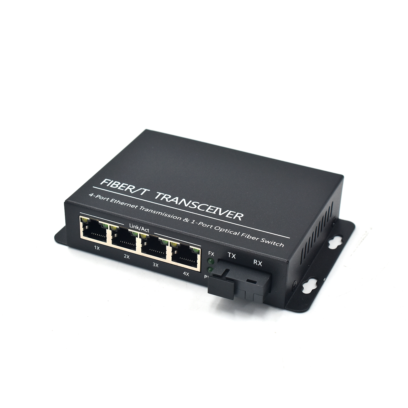 Product Gallery: Unmanaged Ethernet Media Converter Fiber, 4-Port Fast Ethernet, 1 SC Fiber Uplink, 100Base-X, Plug-and-Play, Desktop/Wall Mount for Office & Industrial Networks 4
