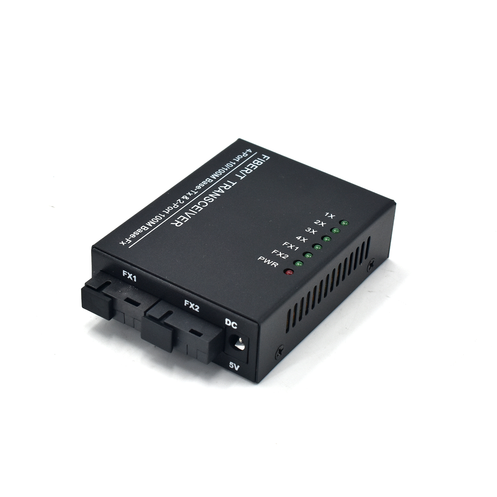 Product Gallery: Unmanaged Fiber to Copper Media Converter, 4-Port 10/100Mbps Fast Ethernet, 2 SC Fiber Ports, Desktop/Wall Mount for Office & Industrial Use 12