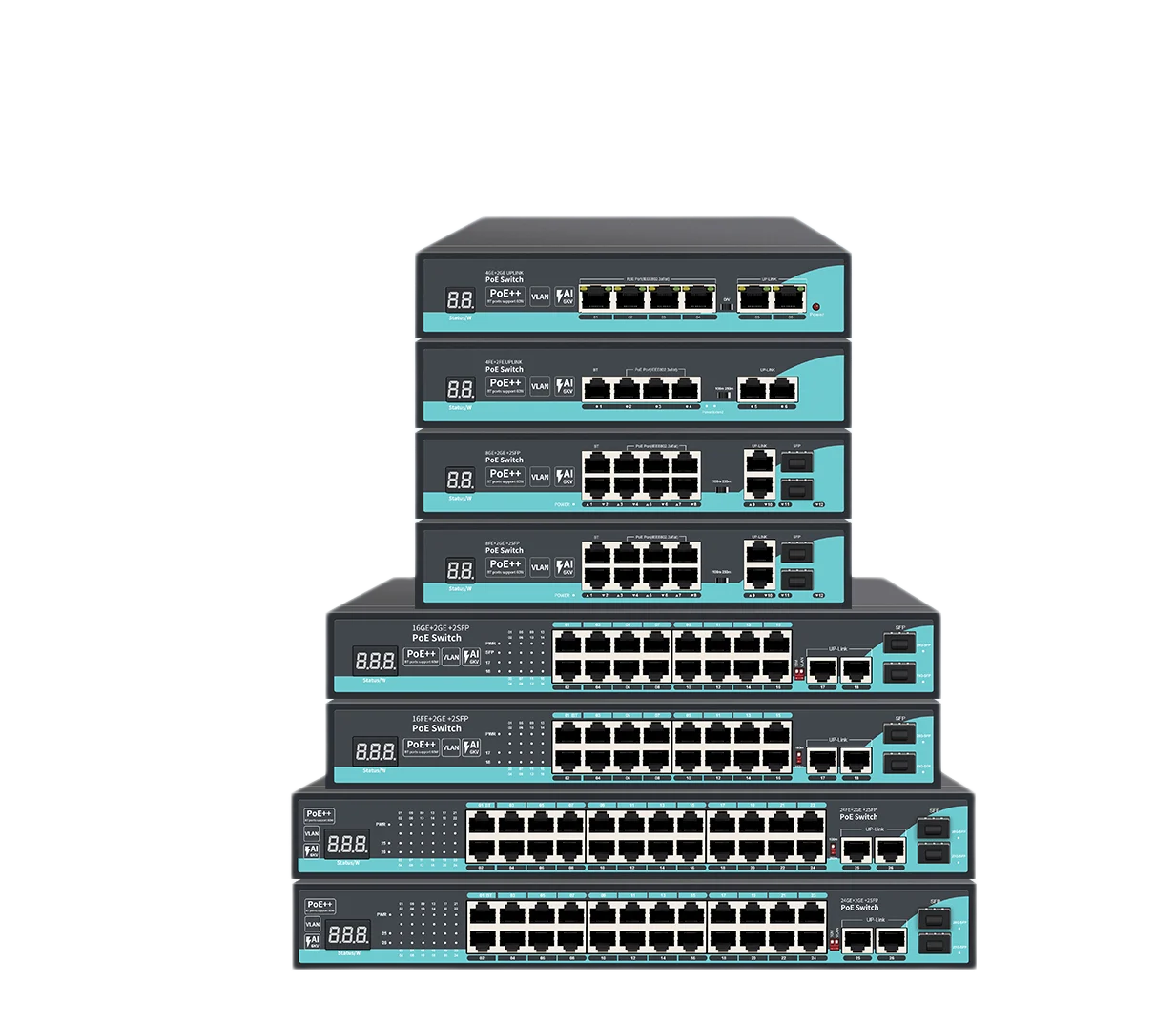 poe switches with digital tube power rate display