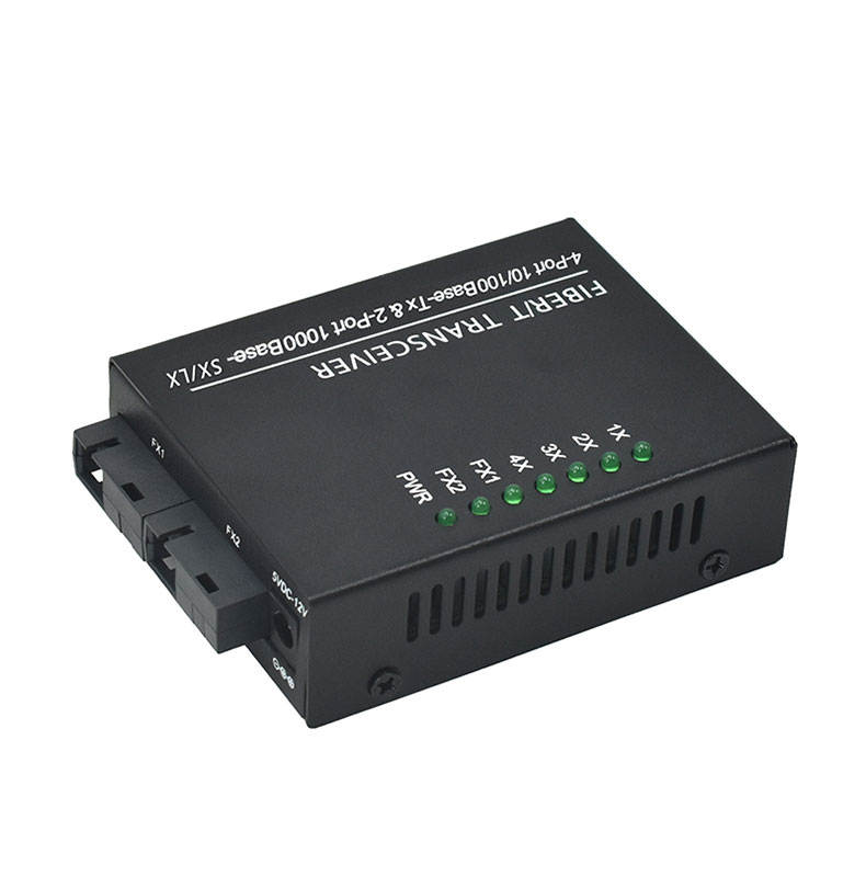 Product Gallery: Unmanaged Media Converter RJ45 to Fiber, 4-Port Fast Ethernet, 2 SC Fiber Ports, 1.25Gbps, Plug-and-Play, Metal Case for Industrial & Commercial Use 2