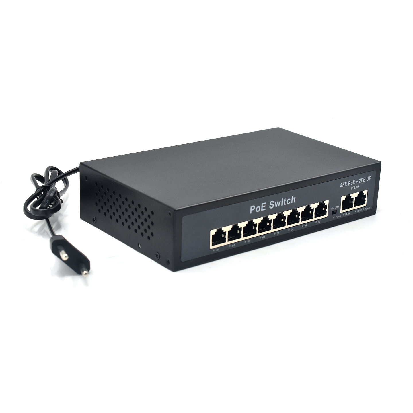 Product Gallery: Unmanaged 8 Port PoE Network Switch, 10/100Mbps Fast Ethernet, 2 RJ45 Uplink, 250m Extend Mode, Desktop Wall Mount for IP Camera Surveillance 2