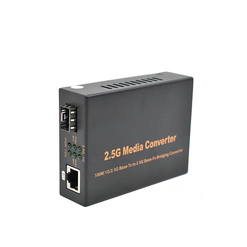 Product Gallery: Unmanaged 2.5G Media Converter Single Mode Fiber to Ethernet, 1 SFP Port, 1 RJ45 100M/1G/2.5G Adaptive, Desktop for Office & Industrial Use 2