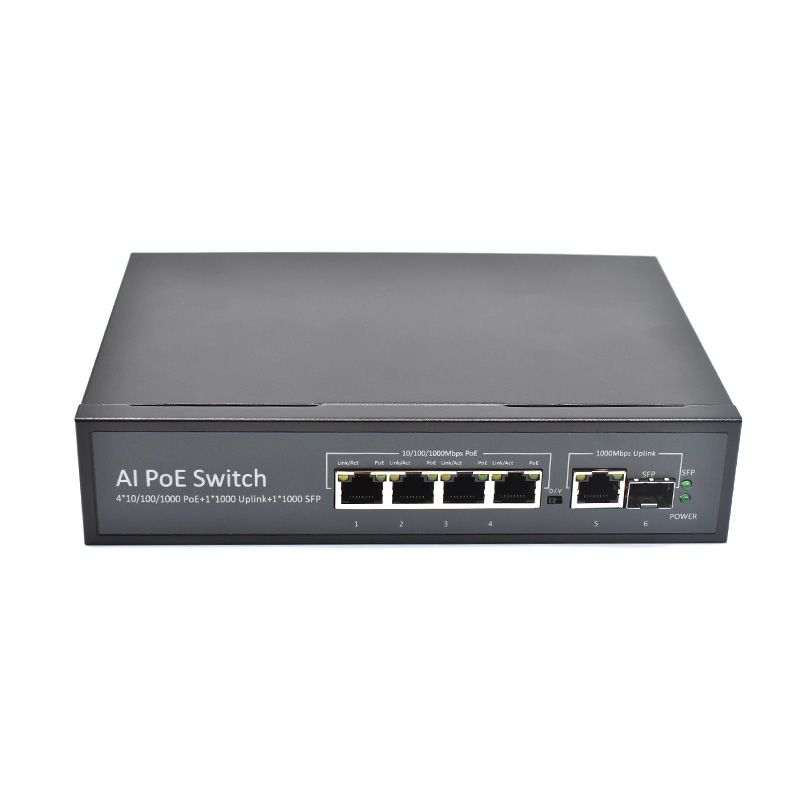 Product Gallery: Unmanaged 4 Port PoE Gigabit Ethernet Switch, 1 SFP Uplink, 96W Budget, Desktop/Wall Mount for IP Surveillance & Small Business 5