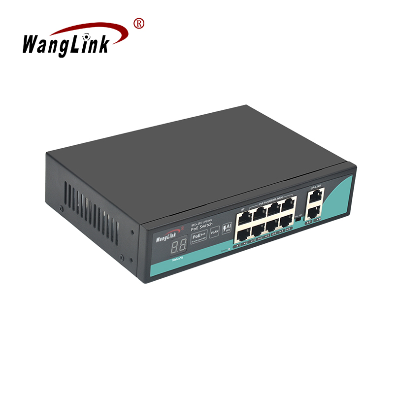 Product Gallery: Unmanaged 10 Port PoE Switch, 8 PoE+ 60W, 2 Uplink, Fast Ethernet, VLAN & 250m Extend, Metal Desktop/Wall Mount for Surveillance & SMB 2