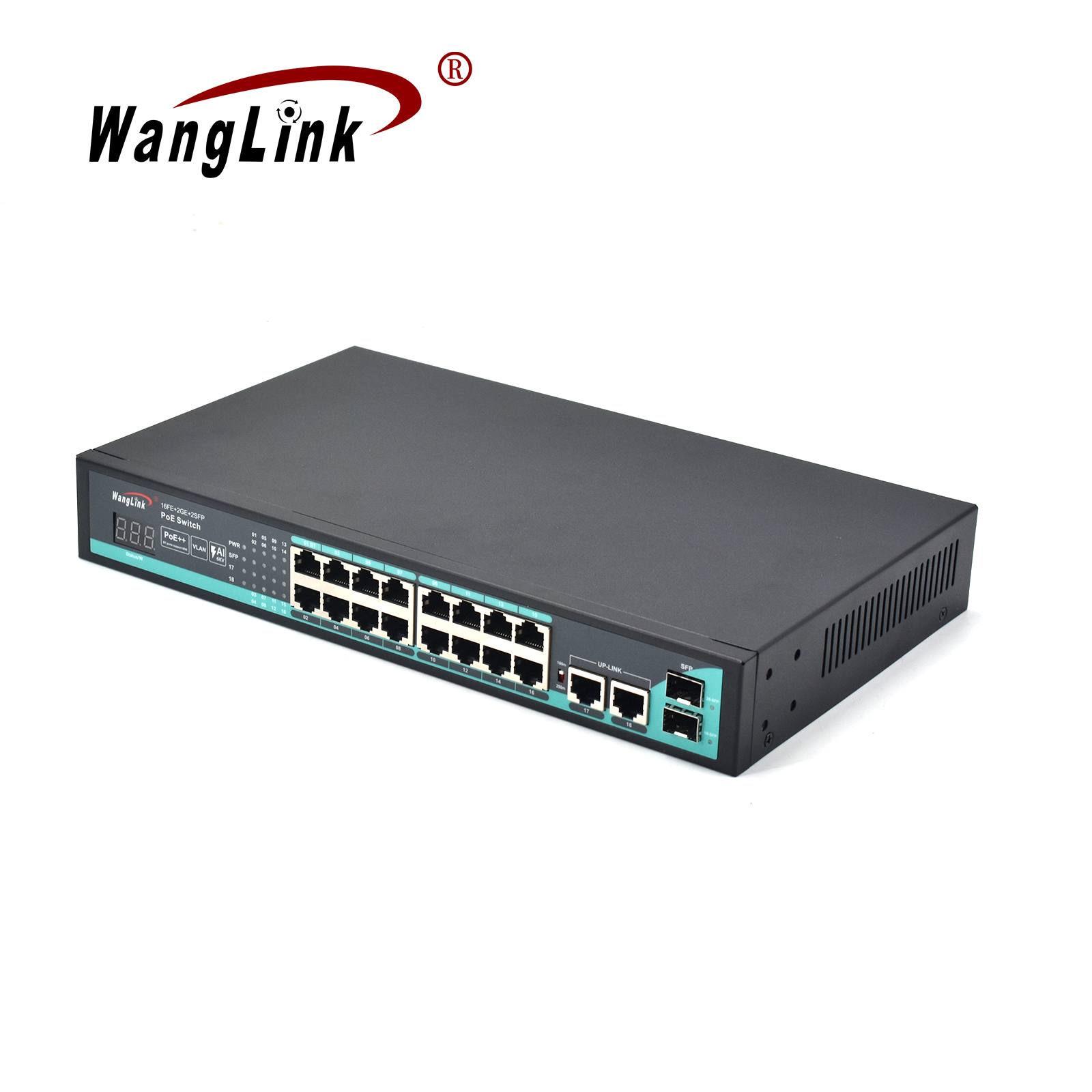 Product Gallery: 16 Port PoE Smart Switch, 2 SFP Slots, 2 Gigabit Uplink, VLAN & 250m Extend, Desktop/Wall Mount for Surveillance & SMB 2
