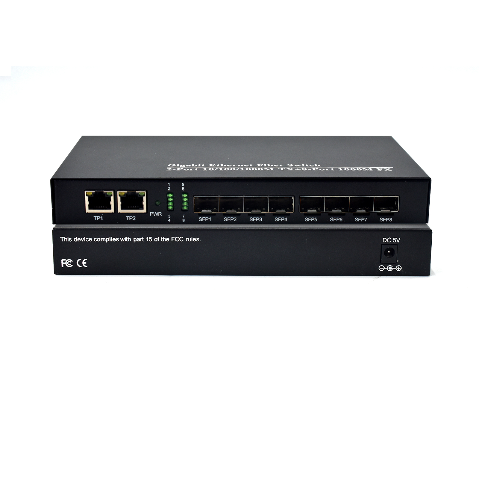 Product Gallery: Unmanaged Media Converter Fiber to Ethernet Switch, 8 SFP Fiber Ports 1.25Gbps, 2 Gigabit RJ45, Plug-and-Play Metal Case for Industrial & Office Networks 2