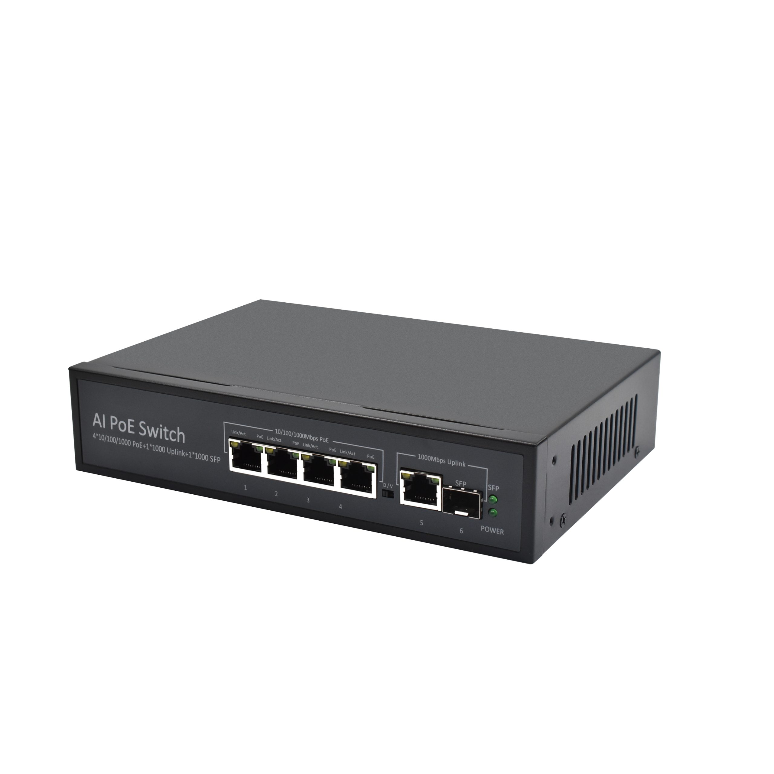 Product Gallery: Unmanaged 4 Port PoE Gigabit Ethernet Switch, 1 SFP Uplink, 96W Budget, Desktop/Wall Mount for IP Surveillance & Small Business 2