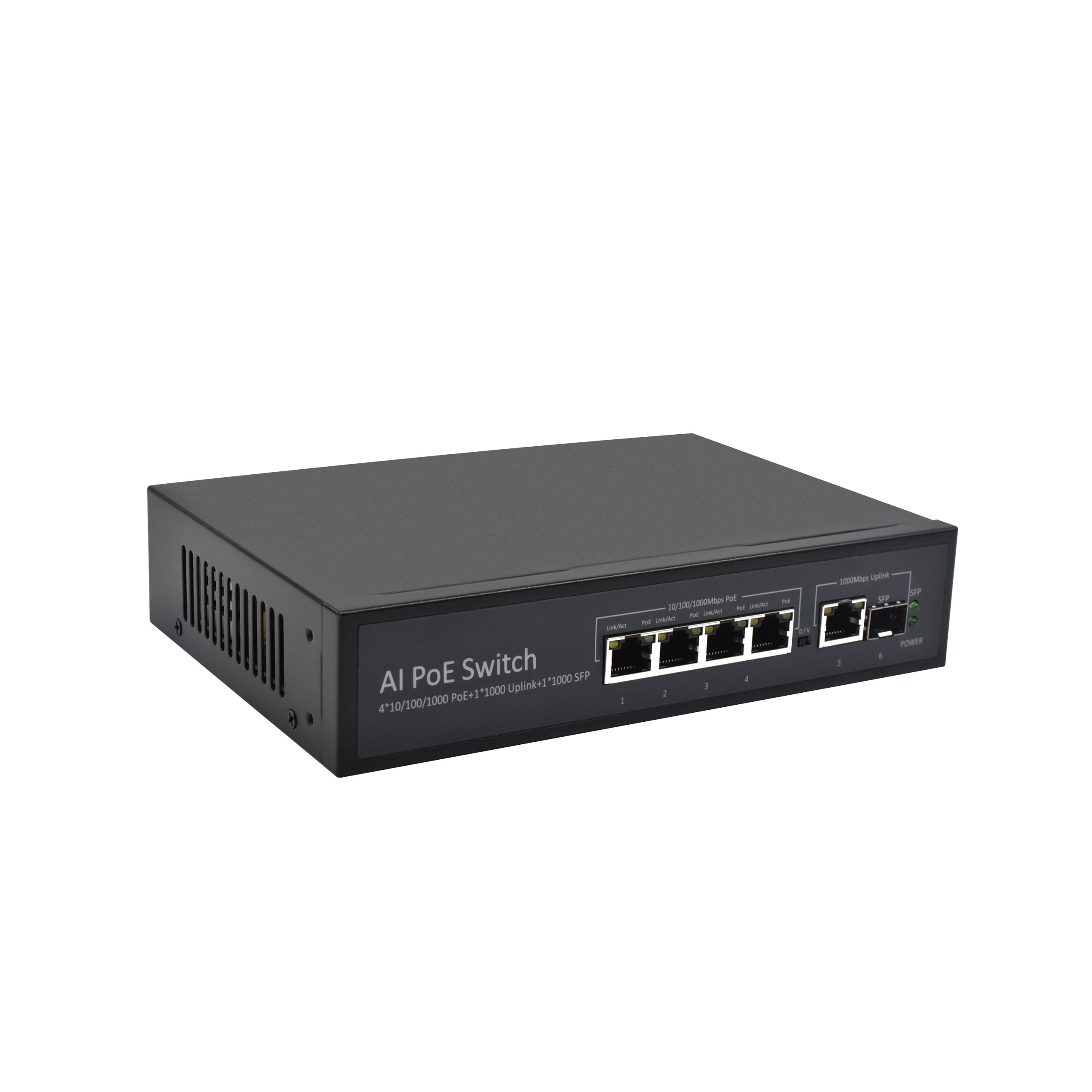 Product Gallery: Unmanaged 4 Port PoE Gigabit Ethernet Switch, 1 SFP Uplink, 96W Budget, Desktop/Wall Mount for IP Surveillance & Small Business 3