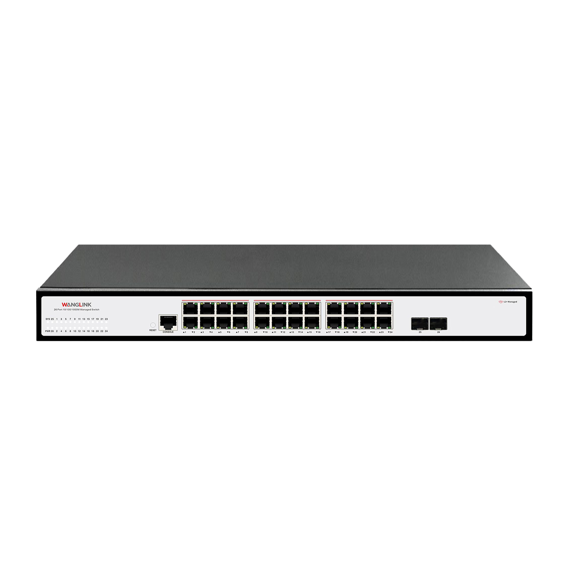 Feature image: Managed 24 Port Gigabit L2 PoE Switch, 2 SFP Uplink, 30W PoE+ per Port, 1U Rack-Mount for SMBs & Surveillance