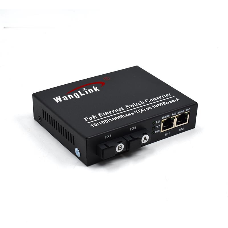 showcase of Unmanaged 2 Port PoE Media Converter, Gigabit, 2 SC Fiber Uplink, Metal Housing for Desktop & Wall Mount