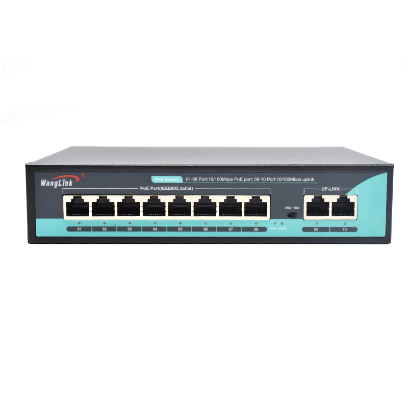 showcase of Unmanaged PoE Switch 8 Port, 10/100Mbps Fast Ethernet, 2 RJ45 Uplink, 96W Budget, Desktop/Wall Mount for Surveillance