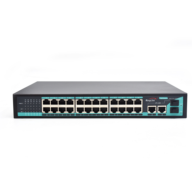 showcase of Unmanaged 24 Port Gigabit PoE Switch, 2 SFP Uplink, 360W Budget, Rack-Mountable for IP Surveillance & Small Business Network