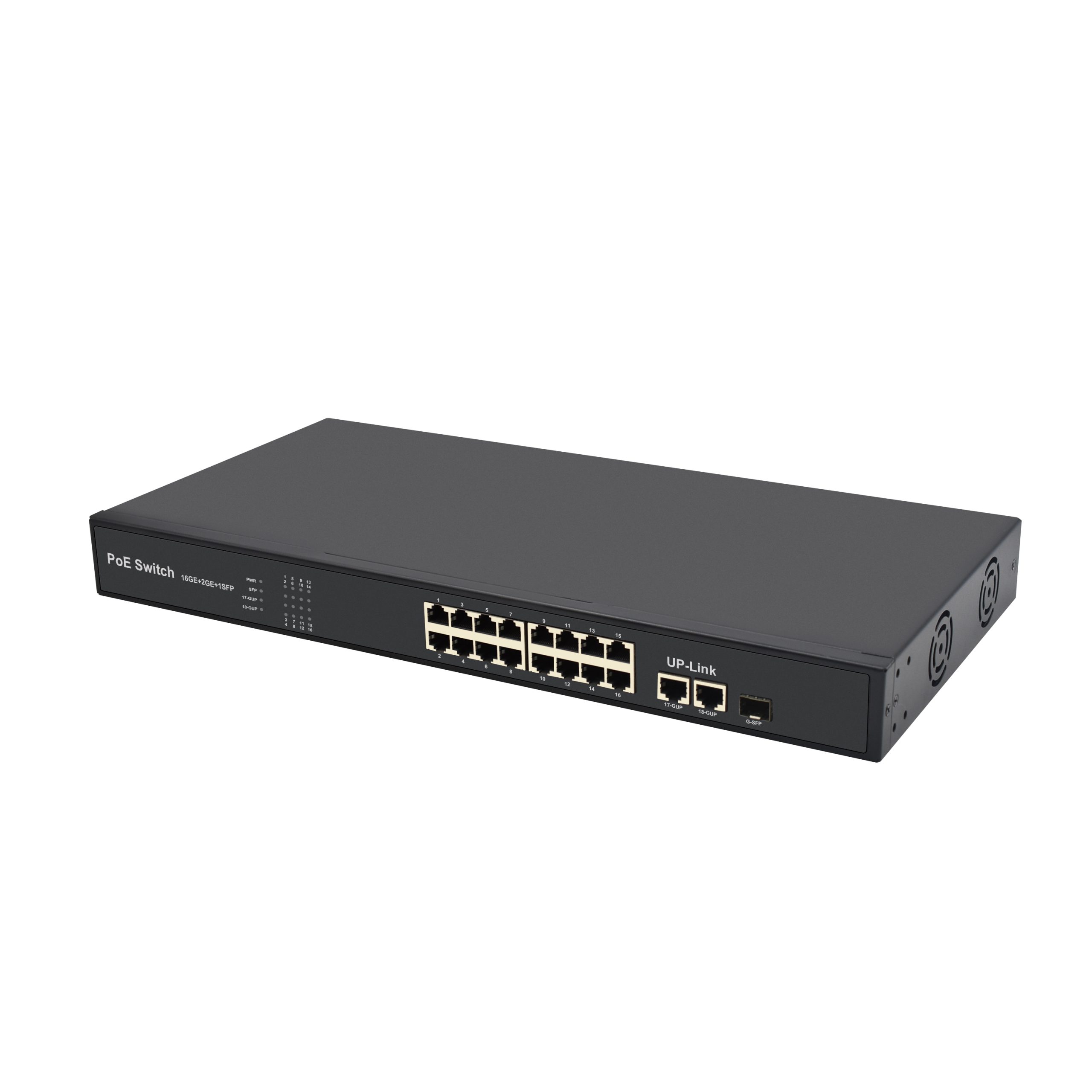 Product Gallery: Unmanaged 16-Port Gigabit PoE Switch, 2 RJ45 Uplink + 1 SFP Slot, 300W Budget, Desktop/Wall Mount for Surveillance & Office Networks 2