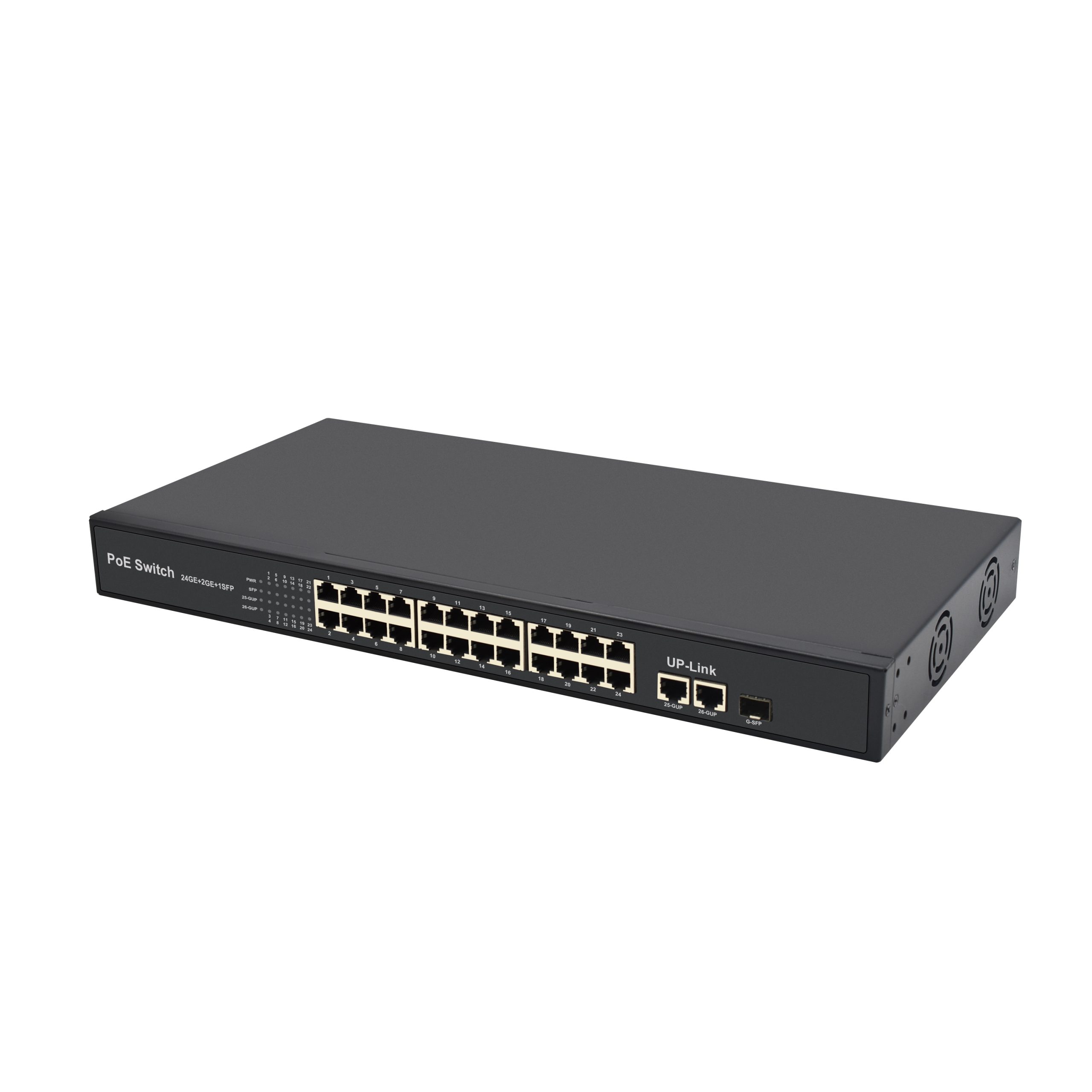 Product Gallery: Unmanaged 24-Port Gigabit PoE Network Switch, 2 RJ45 Uplink + 1 SFP Slot, Desktop/Wall Mount for IP Surveillance & Office 2