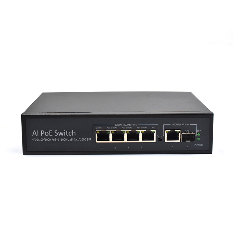 Product Gallery: Unmanaged 4 Port PoE Gigabit Ethernet Switch, 1 SFP Uplink, 96W Budget, Desktop/Wall Mount for IP Surveillance & Small Business 12