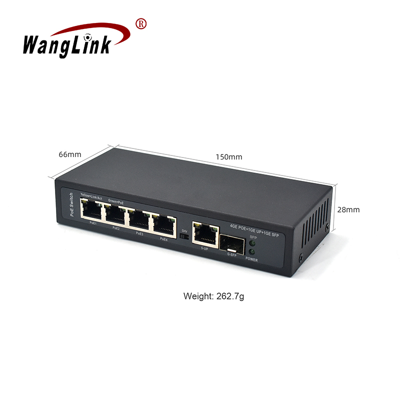 Product Gallery: Unmanaged Ethernet Switch with PoE, 5-Port Gigabit, 1 SFP Uplink, VLAN Isolation, Metal Housing for Hotel & Small Business Surveillance 2