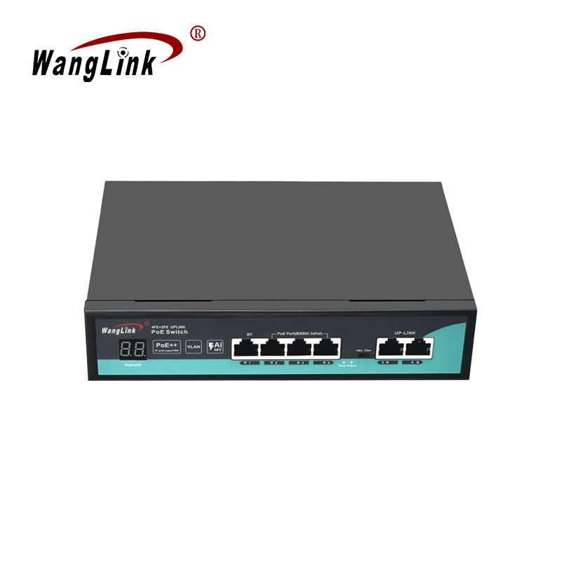 Product Gallery: Unmanaged 6 Port PoE Switch, 4 PoE+ Ports with 1 PoE++ 60W, 2 Uplink Ports, 10/100Mbps Fast Ethernet, Metal Desktop/Wall Mount for Surveillance & SME 3