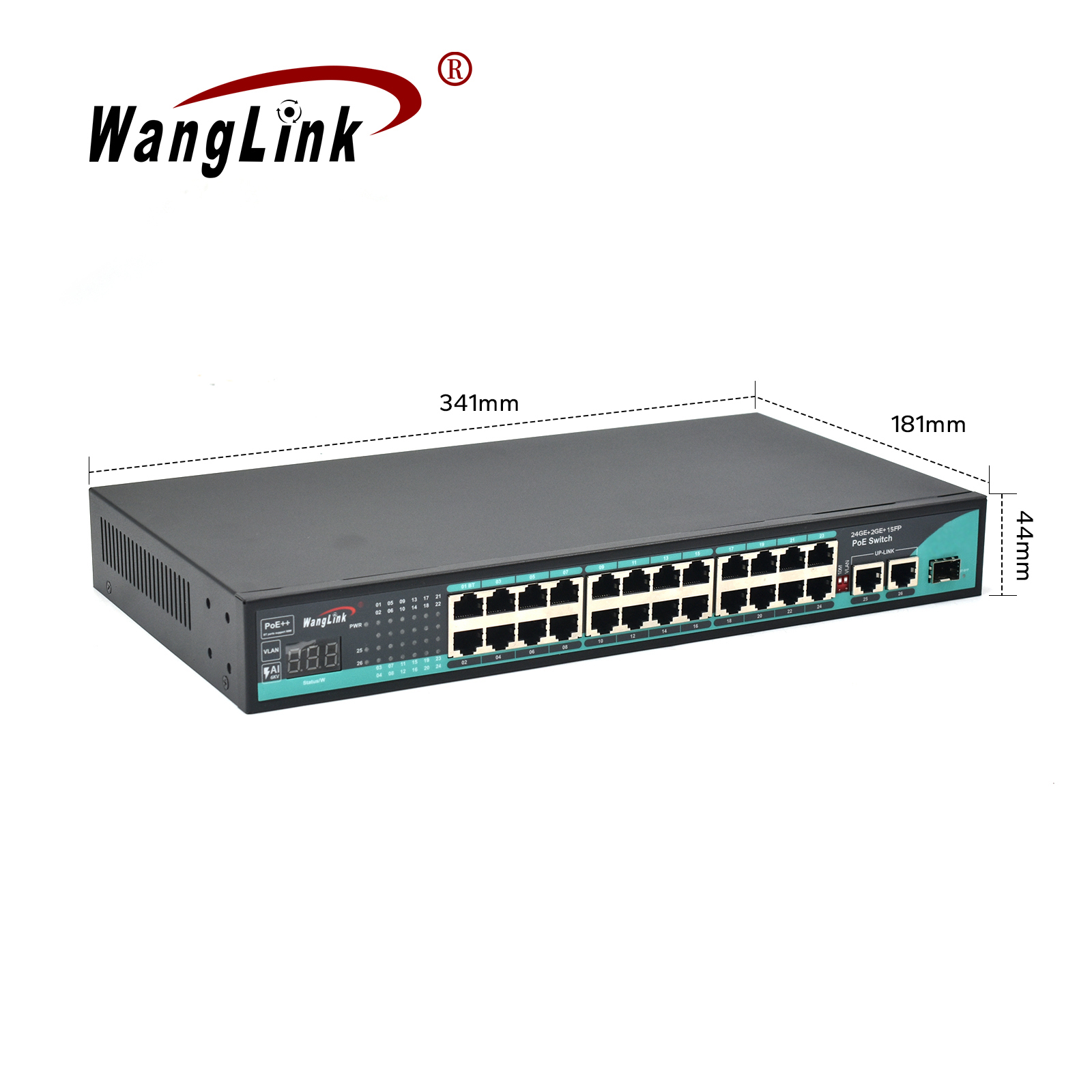 Product Gallery: Unmanaged 24 Port Gigabit PoE Switch, 2 RJ45 Uplink + 1 SFP, 250m Long Distance, VLAN, 60W PoE++ – for IP Camera & Surveillance Networks 2