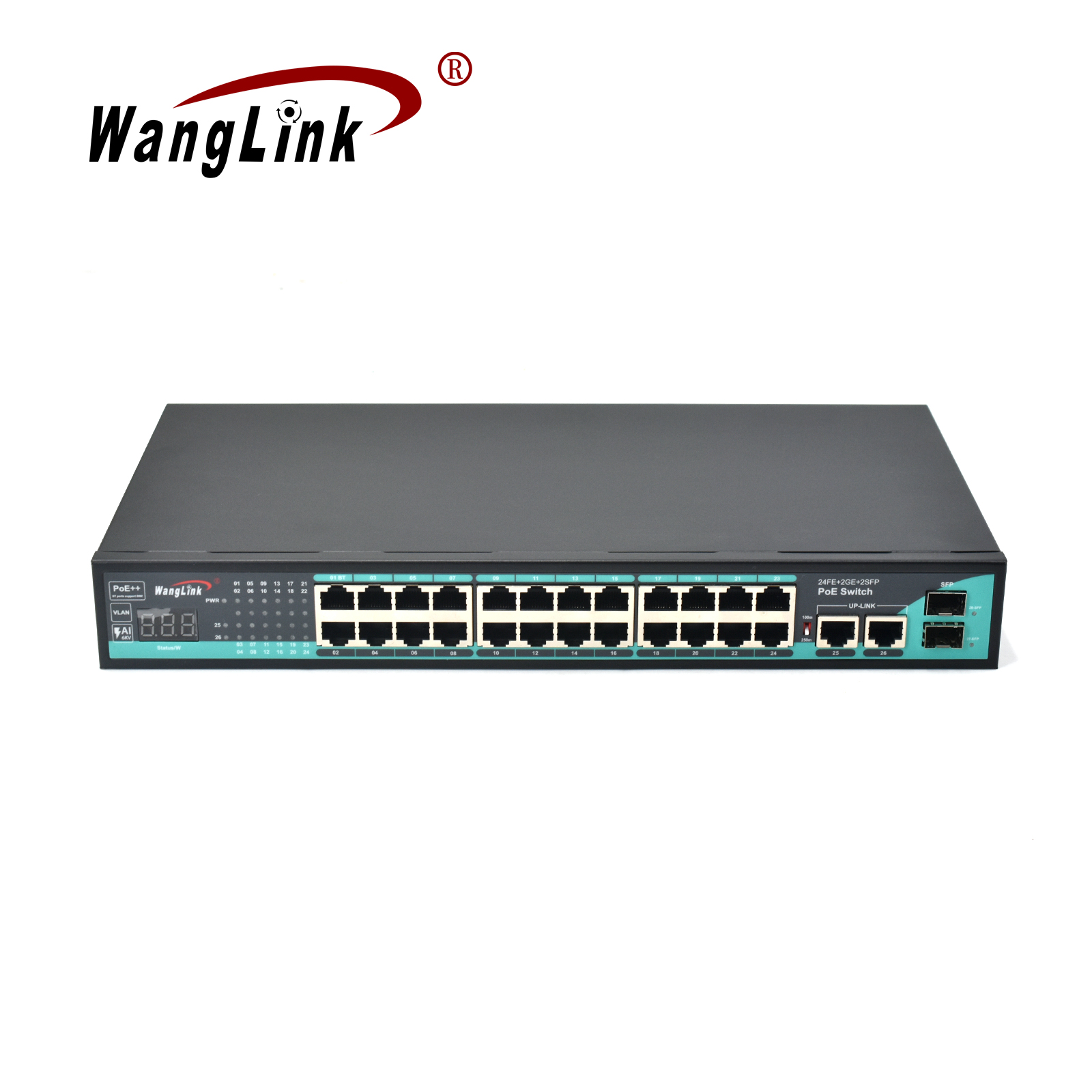 Product Gallery: Unmanaged 24 Port Fanless PoE Switch, 2 Gigabit RJ45 Uplink + 2 SFP Slots, 250m Long Distance, Metal Desktop for Surveillance & SME Networks 2