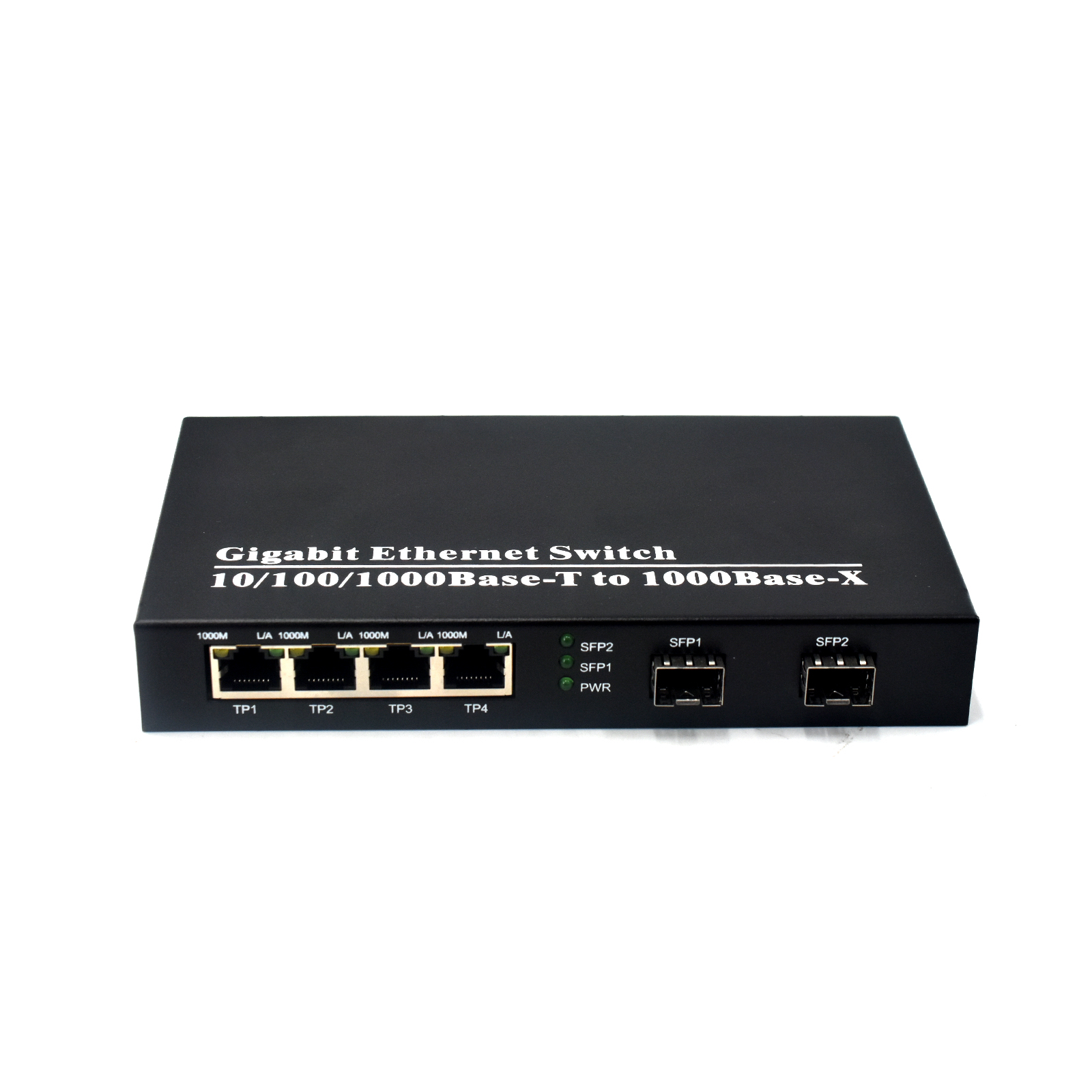 Product Gallery: Unmanaged Media Converter Copper to Fiber, 4 Gigabit RJ45 Ports, 2 SFP Slots, Plug and Play, Metal Housing for Office and Industrial Use 3