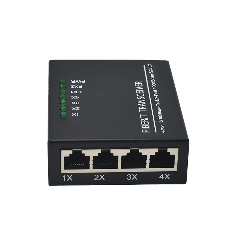 Product Gallery: Unmanaged Media Converter RJ45 to Fiber, 4-Port Fast Ethernet, 2 SC Fiber Ports, 1.25Gbps, Plug-and-Play, Metal Case for Industrial & Commercial Use 3