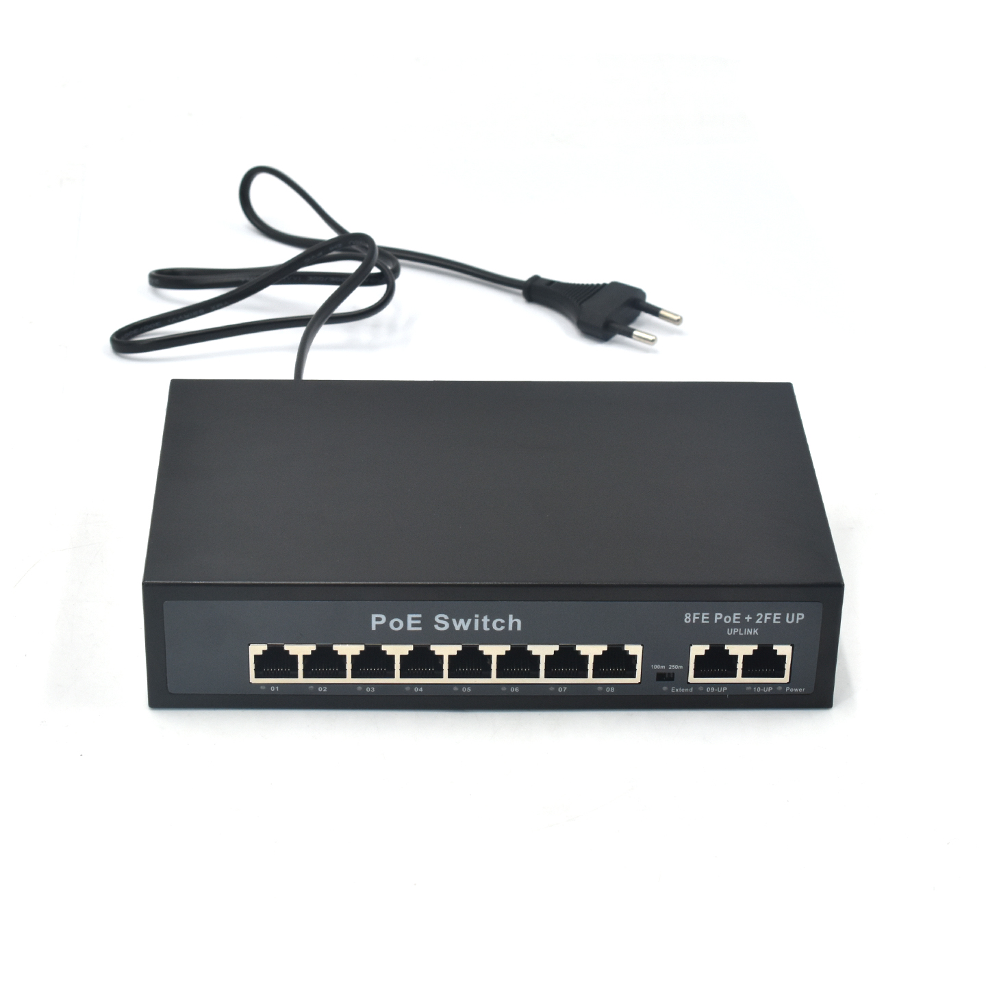 Product Gallery: Unmanaged 8 Port PoE Network Switch, 10/100Mbps Fast Ethernet, 2 RJ45 Uplink, 250m Extend Mode, Desktop Wall Mount for IP Camera Surveillance 3