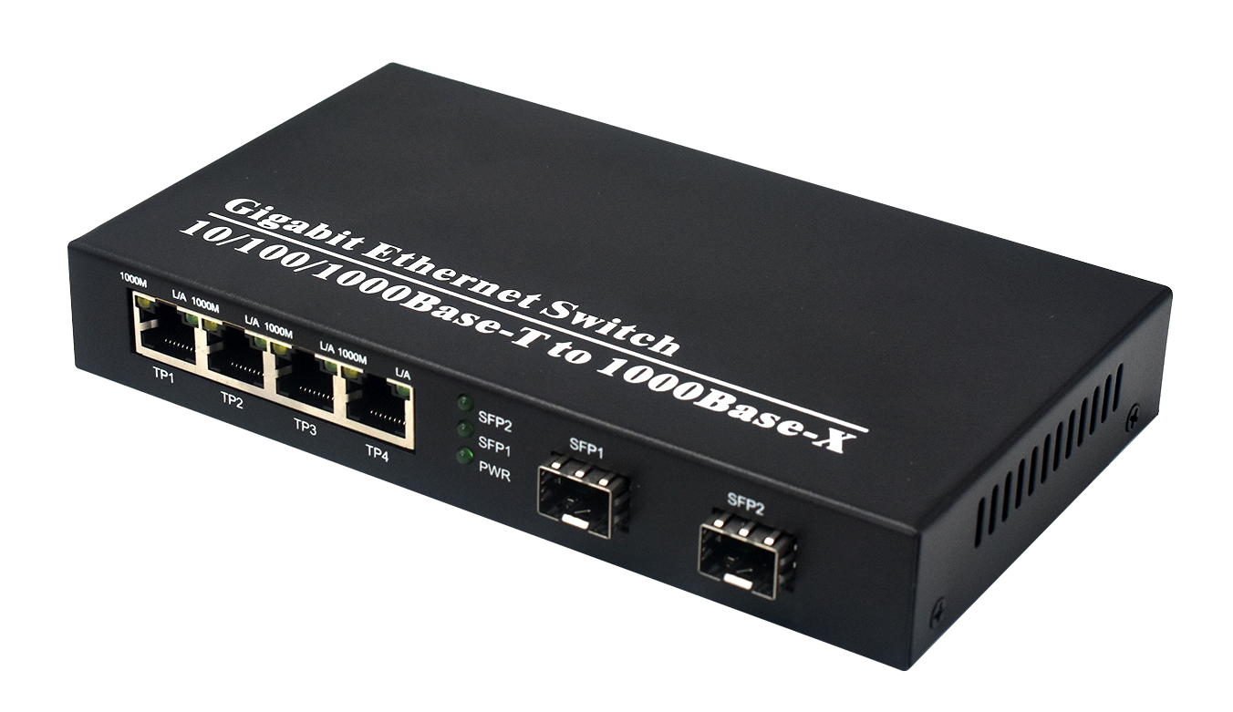 Product Gallery: Unmanaged Media Converter Copper to Fiber, 4 Gigabit RJ45 Ports, 2 SFP Slots, Plug and Play, Metal Housing for Office and Industrial Use 5