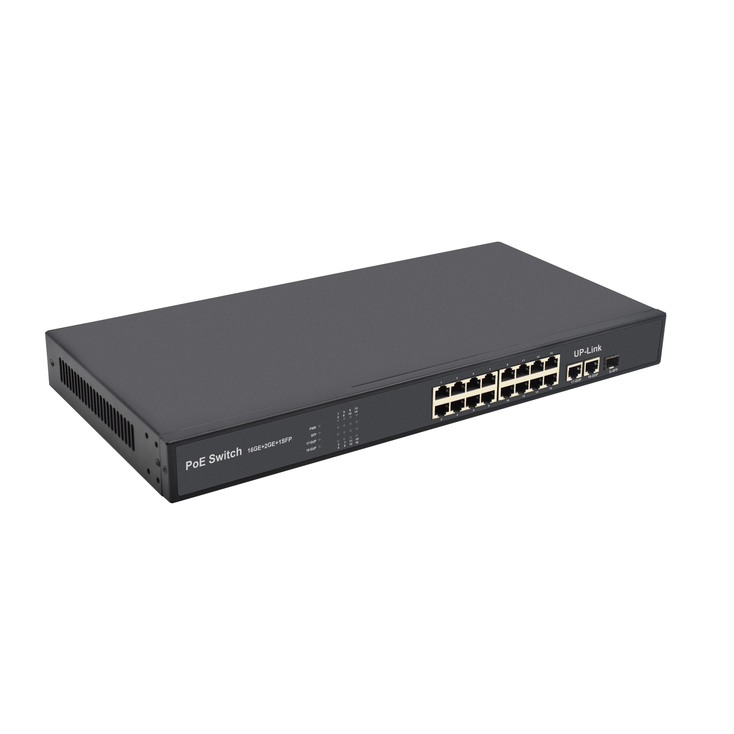 Product Gallery: Unmanaged 16-Port Gigabit PoE Switch, 2 RJ45 Uplink + 1 SFP Slot, 300W Budget, Desktop/Wall Mount for Surveillance & Office Networks 3