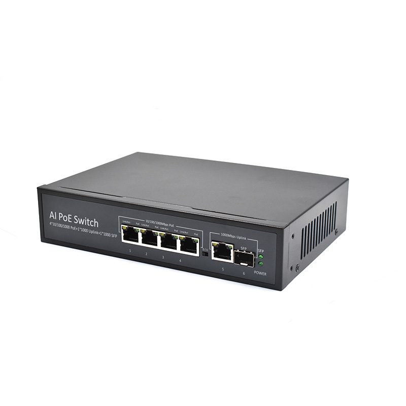 Product Gallery: Unmanaged 4 Port PoE Gigabit Ethernet Switch, 1 SFP Uplink, 96W Budget, Desktop/Wall Mount for IP Surveillance & Small Business 13