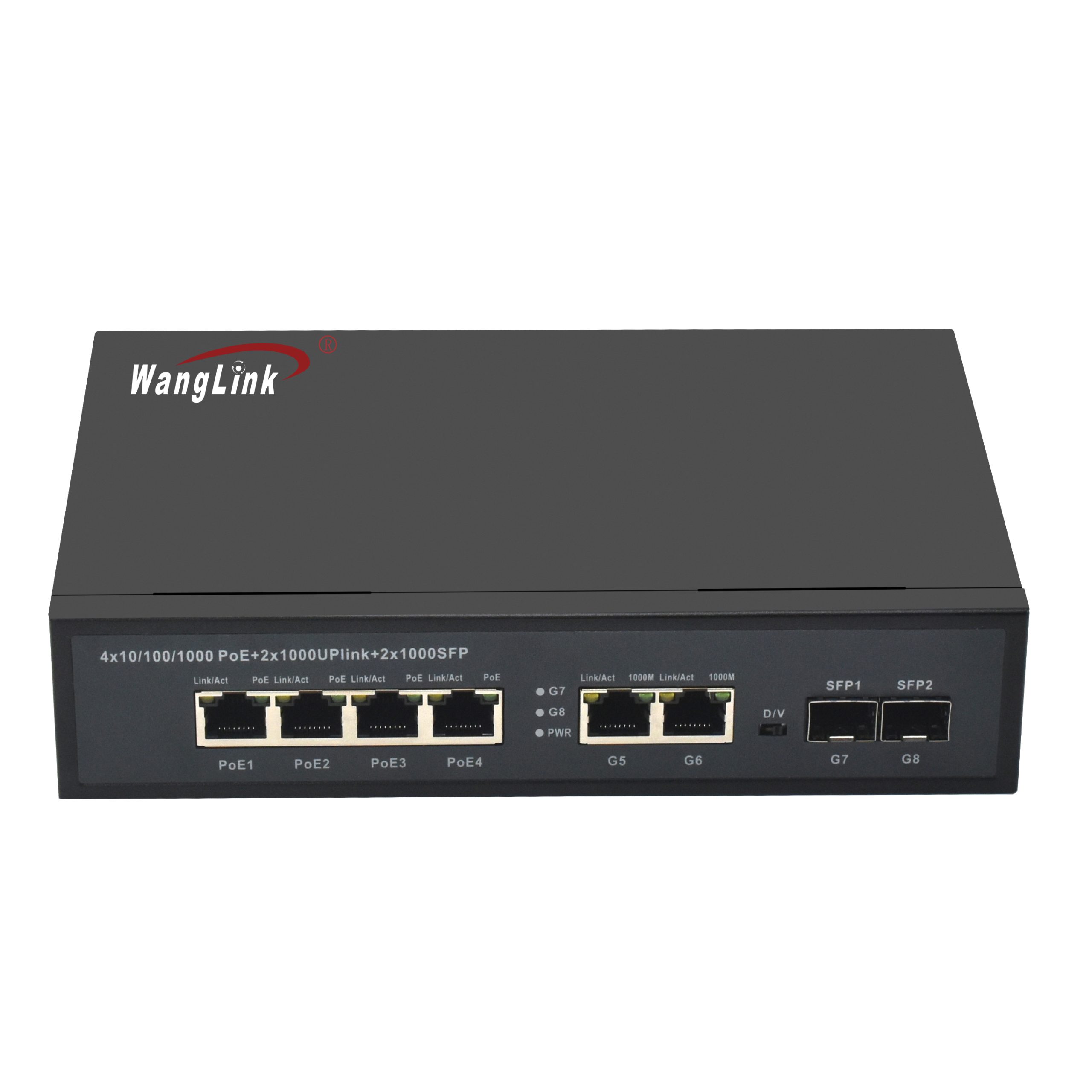 Product Gallery: Unmanaged PoE Switch for IP Camera, 6 Gigabit Ports, 2 SFP Uplink, VLAN Mode, Desktop/Wall Mount 4