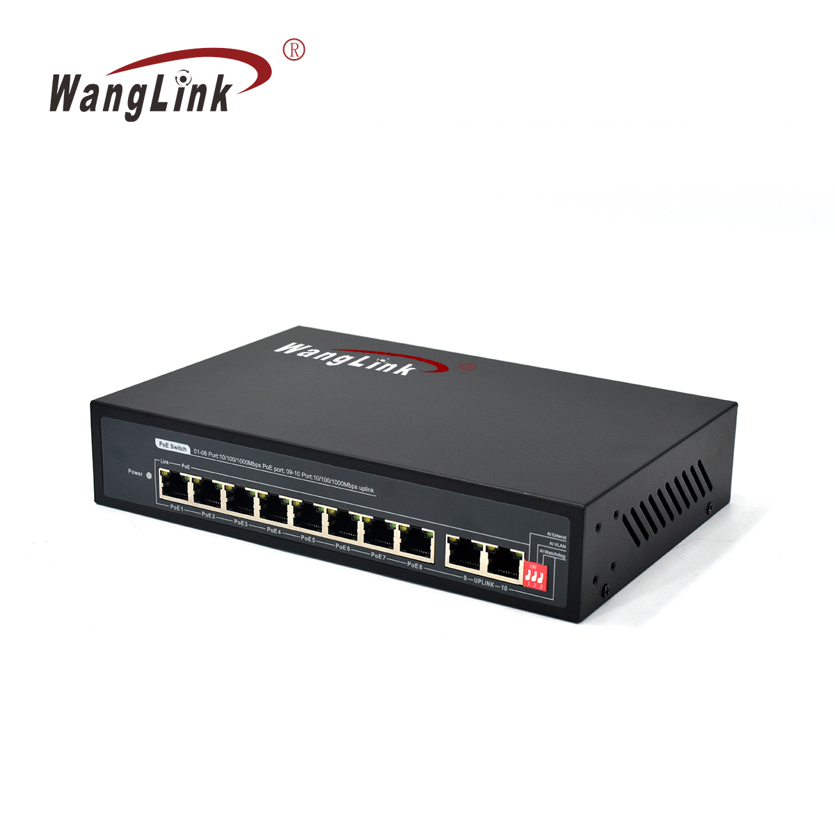 Product Gallery: Unmanaged AI PoE Switch 8 Port Gigabit, 2 RJ45 Uplink, 250m Extend, VLAN Isolation, Wall Mount for Surveillance & SMB 4