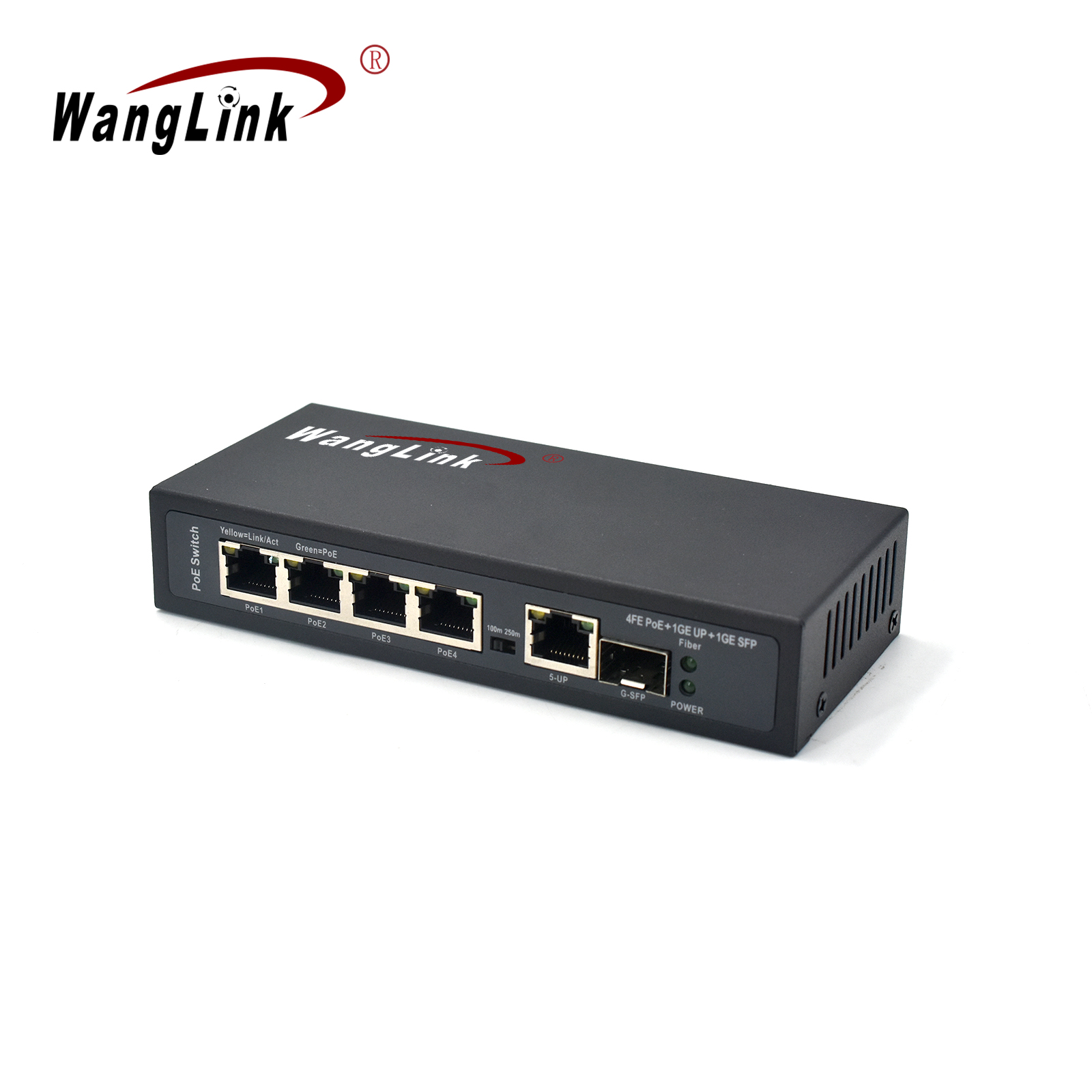 Product Gallery: Unmanaged 4 Port PoE Switch for IP Cameras, Fast Ethernet, 1 Gigabit Uplink & 1 SFP Slot, Metal Case, Wall Mount, 250m Extend Mode 3