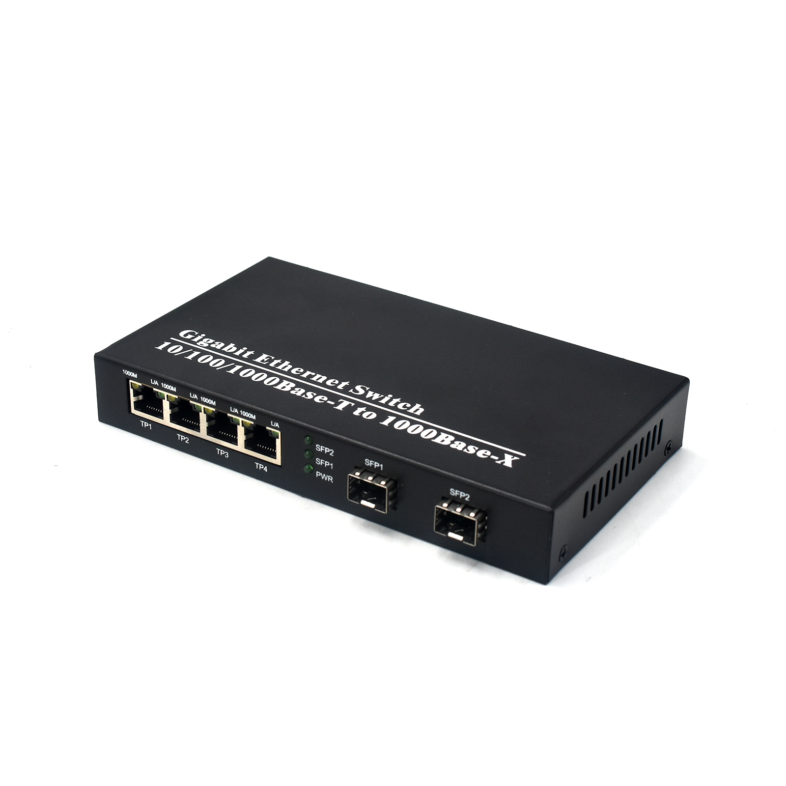 Product Gallery: Unmanaged Media Converter Copper to Fiber, 4 Gigabit RJ45 Ports, 2 SFP Slots, Plug and Play, Metal Housing for Office and Industrial Use 4