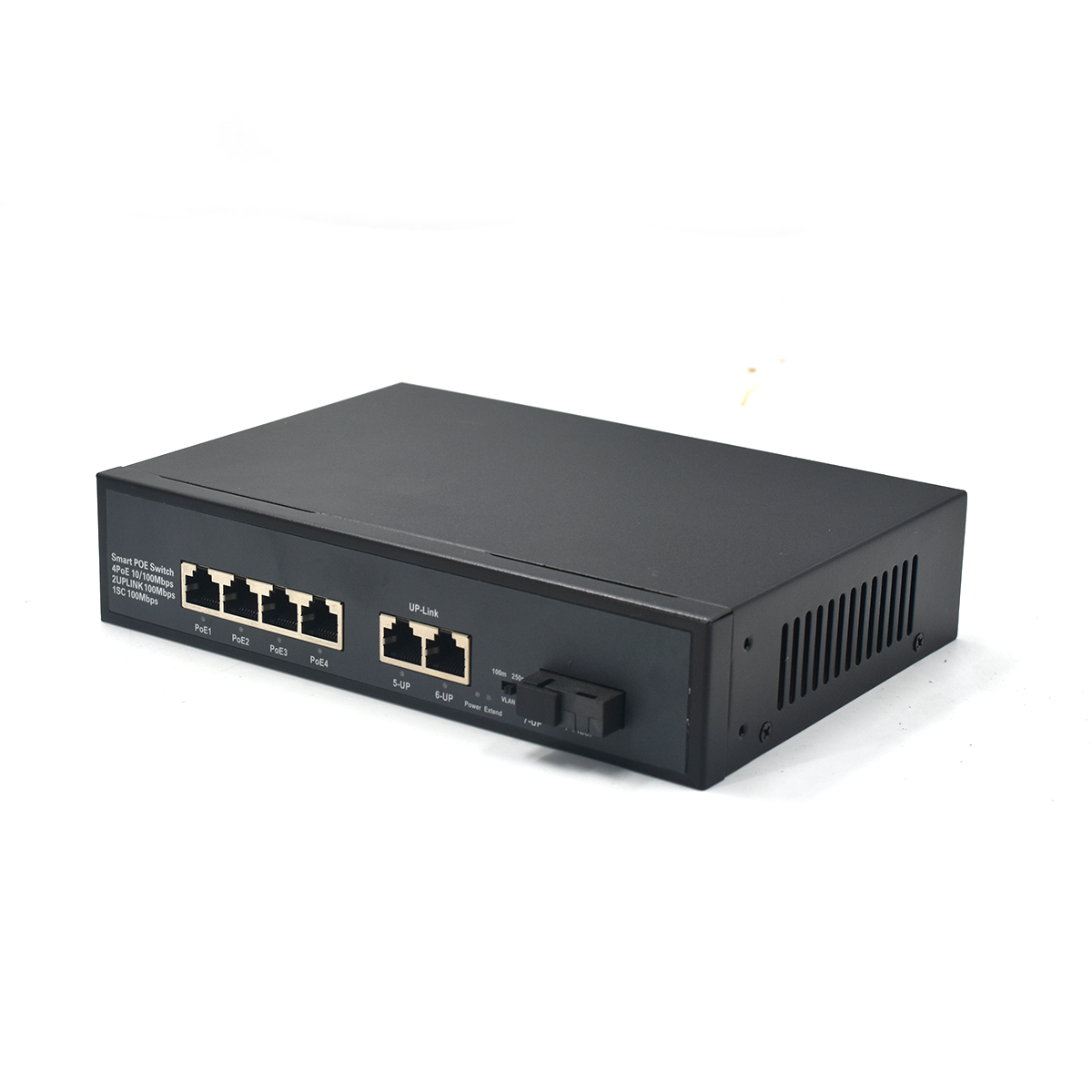 Product Gallery: Unmanaged PoE Network Switch 4 Port Fast Ethernet, 2 Uplink RJ45, 1 Fiber Port, 250m Extend Mode, VLAN Isolation, Desktop/Wall Mount 4