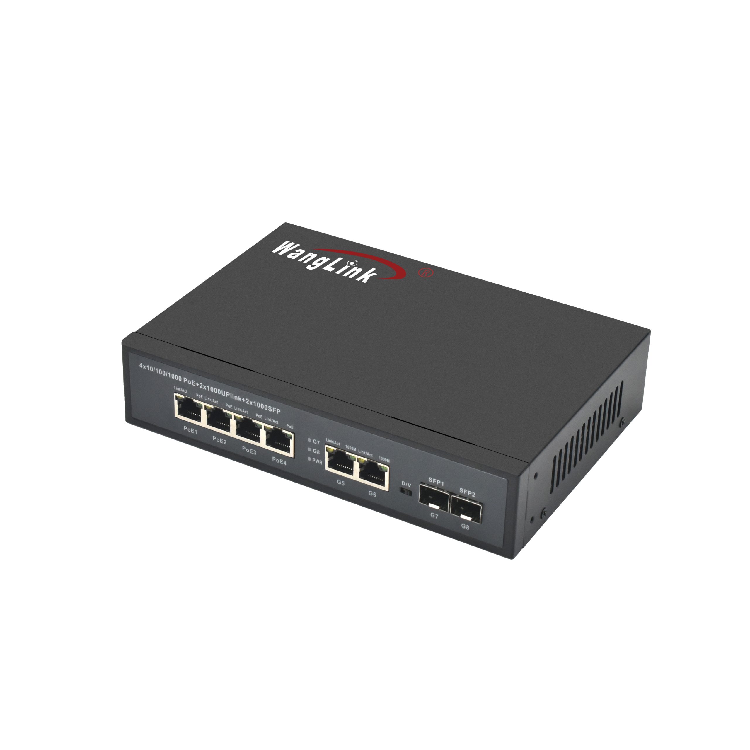 Product Gallery: Unmanaged PoE Switch for IP Camera, 6 Gigabit Ports, 2 SFP Uplink, VLAN Mode, Desktop/Wall Mount 5