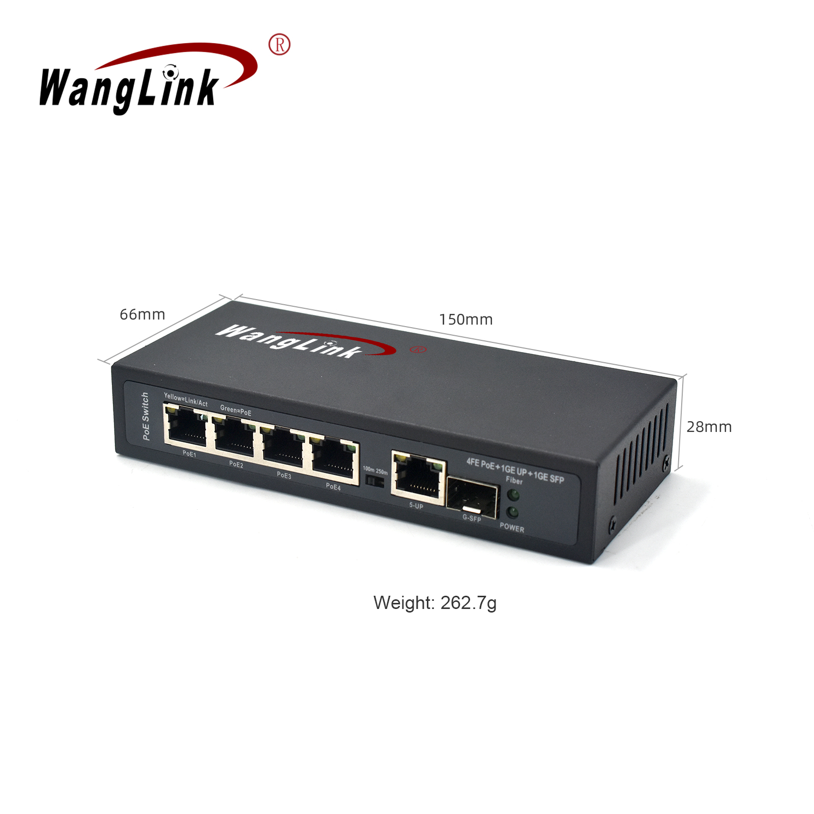 Product Gallery: Unmanaged 4 Port PoE Switch for IP Cameras, Fast Ethernet, 1 Gigabit Uplink & 1 SFP Slot, Metal Case, Wall Mount, 250m Extend Mode 4
