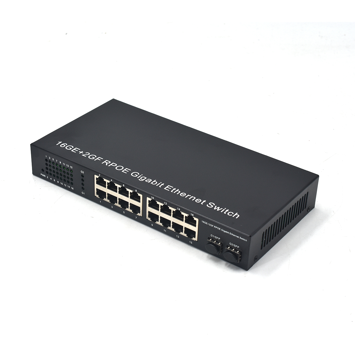 Product Gallery: Unmanaged PoE Powered Network Switch, 16 Gigabit Ports with 2 SFP Fiber Uplinks, Desktop Metal Case for Remote Power Input 4