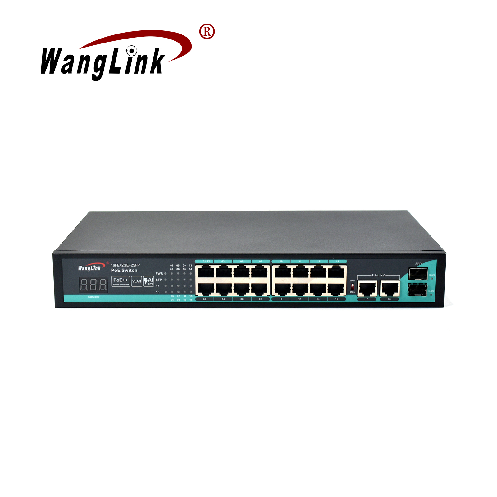 Product Gallery: 16 Port PoE Smart Switch, 2 SFP Slots, 2 Gigabit Uplink, VLAN & 250m Extend, Desktop/Wall Mount for Surveillance & SMB 5
