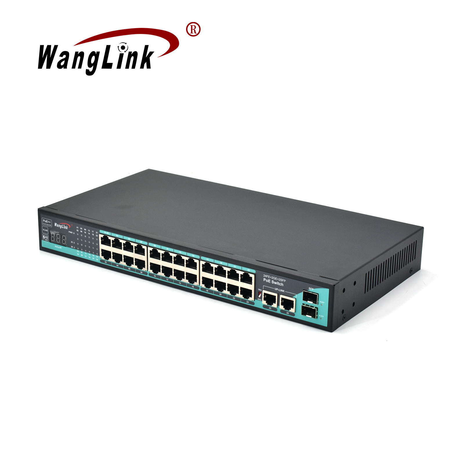 Product Gallery: Unmanaged 24 Port Fanless PoE Switch, 2 Gigabit RJ45 Uplink + 2 SFP Slots, 250m Long Distance, Metal Desktop for Surveillance & SME Networks 4