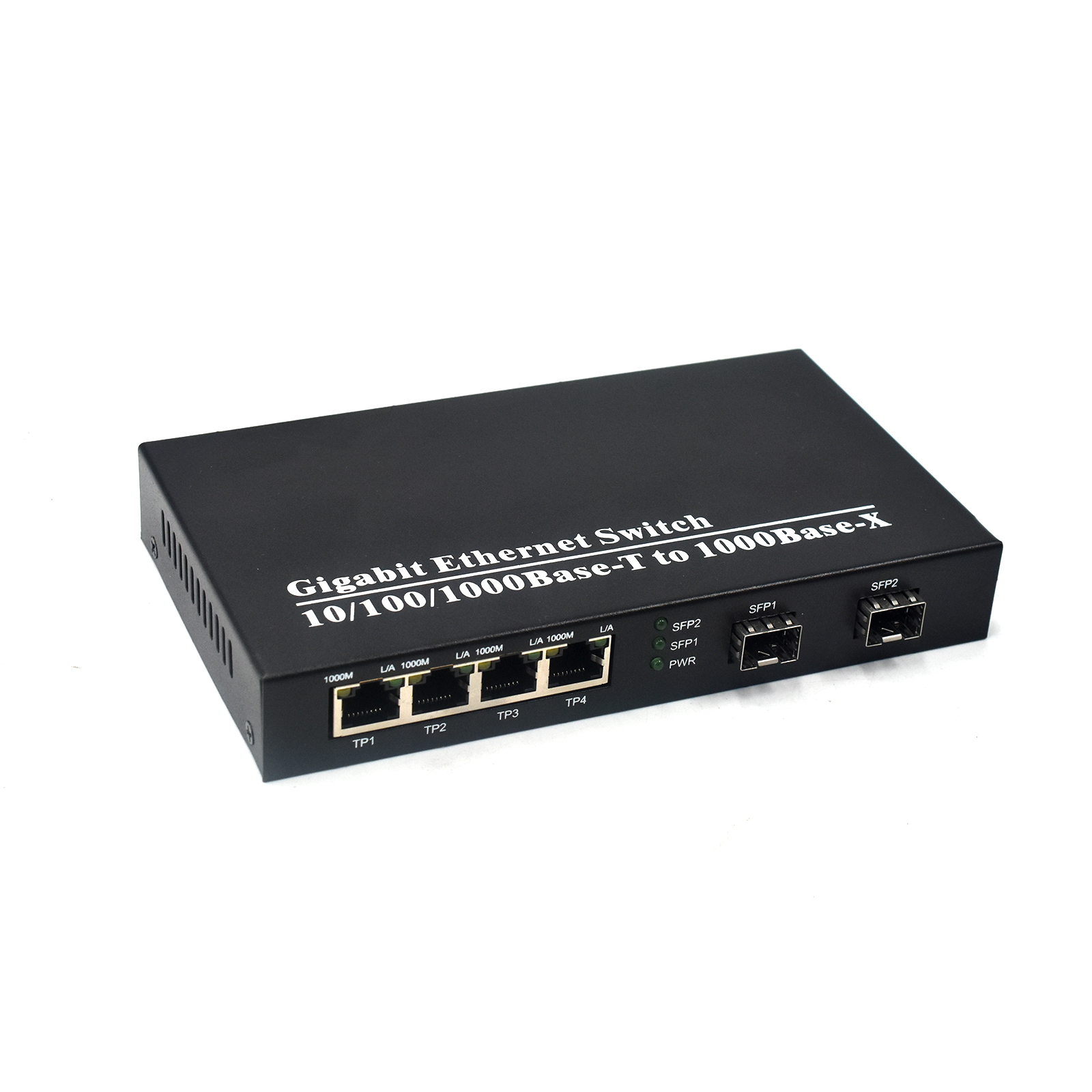Product Gallery: Unmanaged Media Converter Copper to Fiber, 4 Gigabit RJ45 Ports, 2 SFP Slots, Plug and Play, Metal Housing for Office and Industrial Use 6