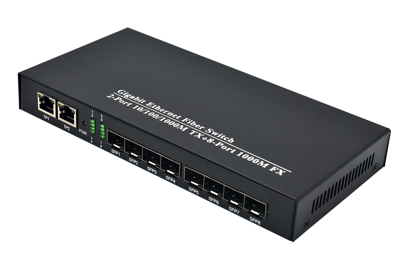 Product Gallery: Unmanaged Media Converter Fiber to Ethernet Switch, 8 SFP Fiber Ports 1.25Gbps, 2 Gigabit RJ45, Plug-and-Play Metal Case for Industrial & Office Networks 7