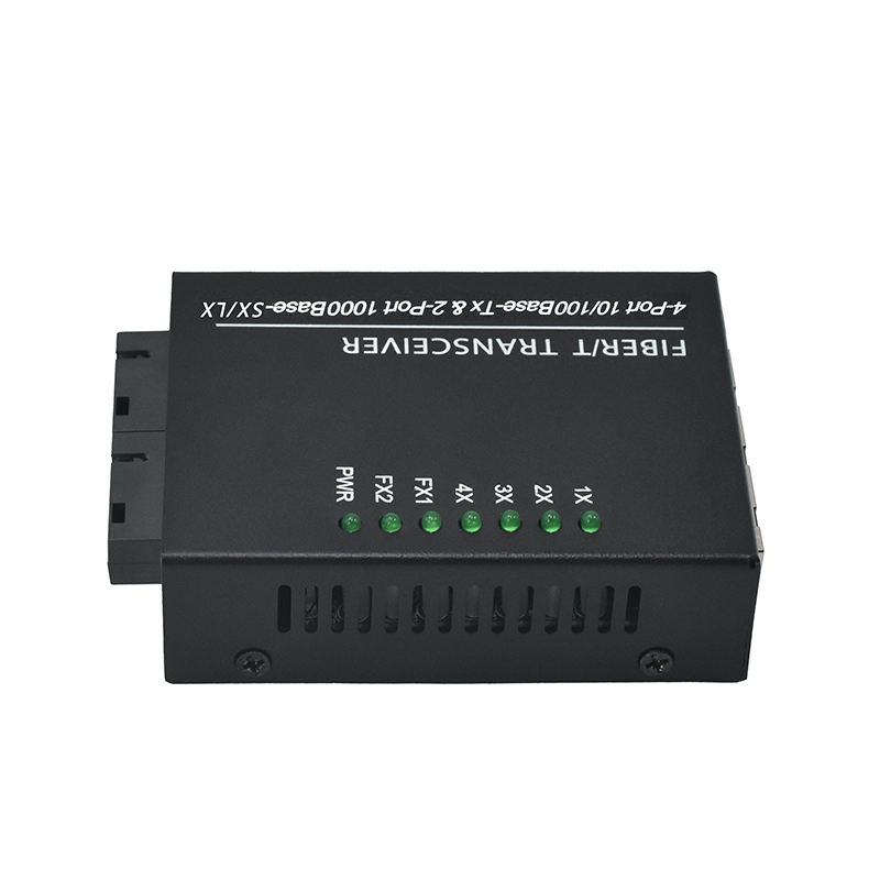 Product Gallery: Unmanaged Media Converter RJ45 to Fiber, 4-Port Fast Ethernet, 2 SC Fiber Ports, 1.25Gbps, Plug-and-Play, Metal Case for Industrial & Commercial Use 5