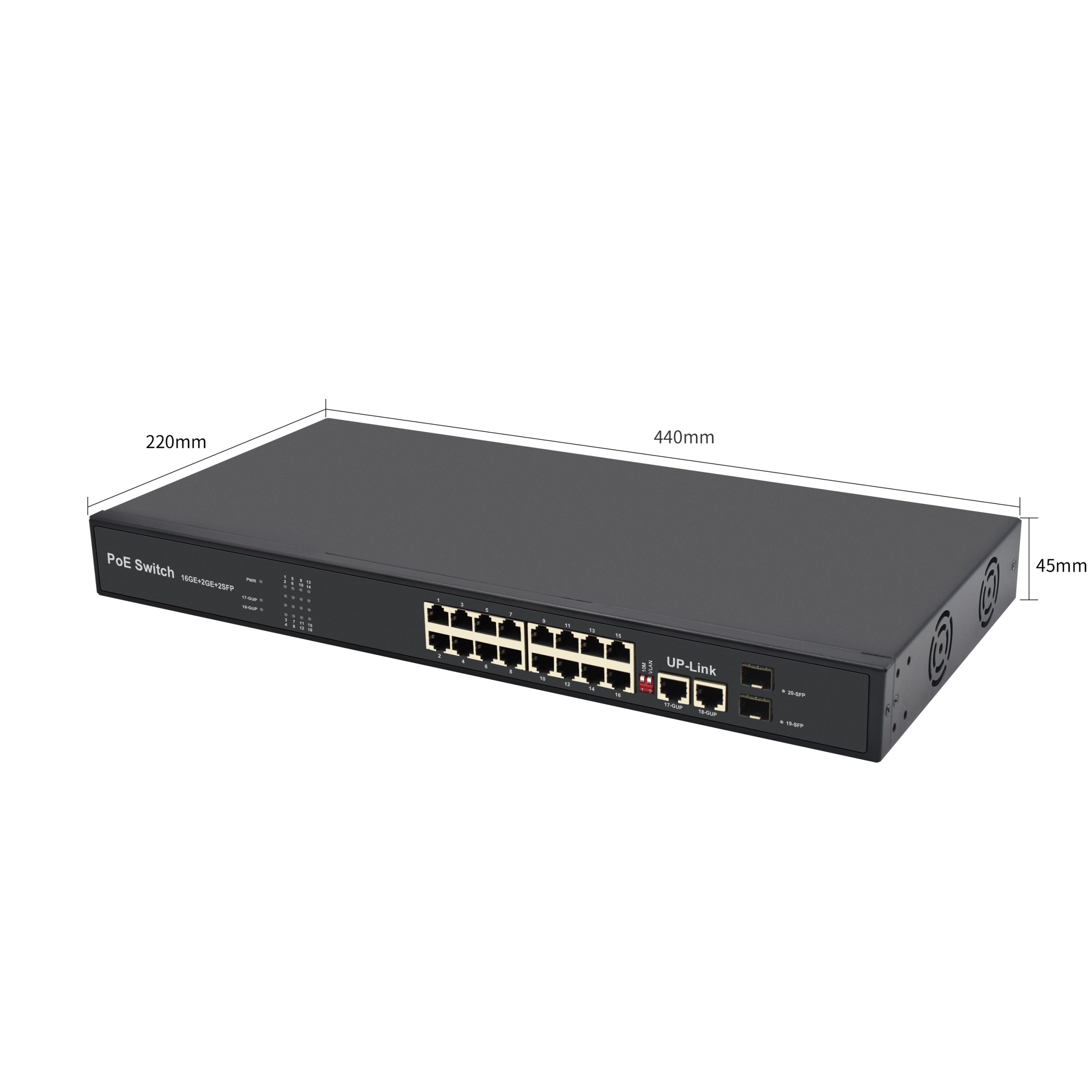 Product Gallery: Unmanaged PoE Ethernet Switch 16 Port Gigabit, 2 SFP Slots, Desktop/Wall/Rack Mount for Surveillance & Office 5