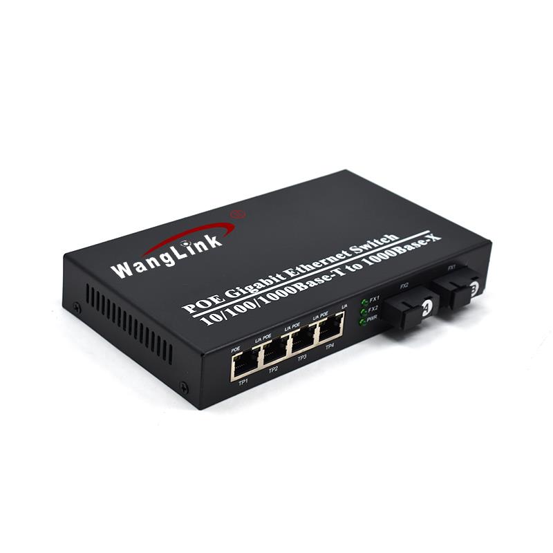 Product Gallery: Unmanaged 4 Port PoE Ethernet to Media Converter, 2 SC Fiber Uplink, Gigabit 10/100/1000Mbps, Desktop/Rack-Mount for Surveillance & SME Networks 12