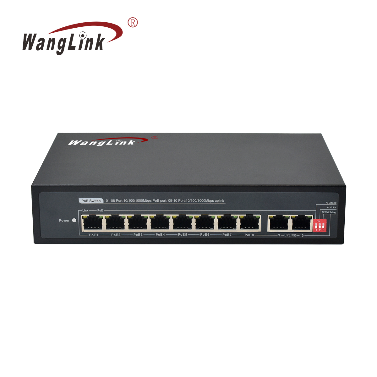 Product Gallery: Unmanaged AI PoE Switch 8 Port Gigabit, 2 RJ45 Uplink, 250m Extend, VLAN Isolation, Wall Mount for Surveillance & SMB 6